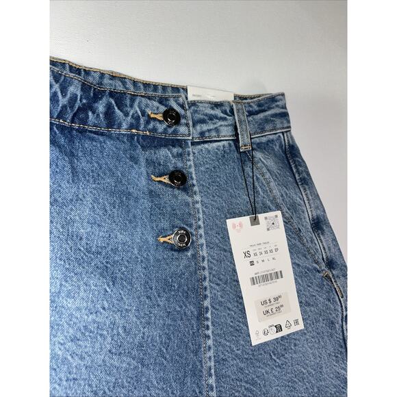 NEW Zara Skort Womens S Small Black Skirt High Rise Denim Dark Wash Button Fly - Picture 4 of 9